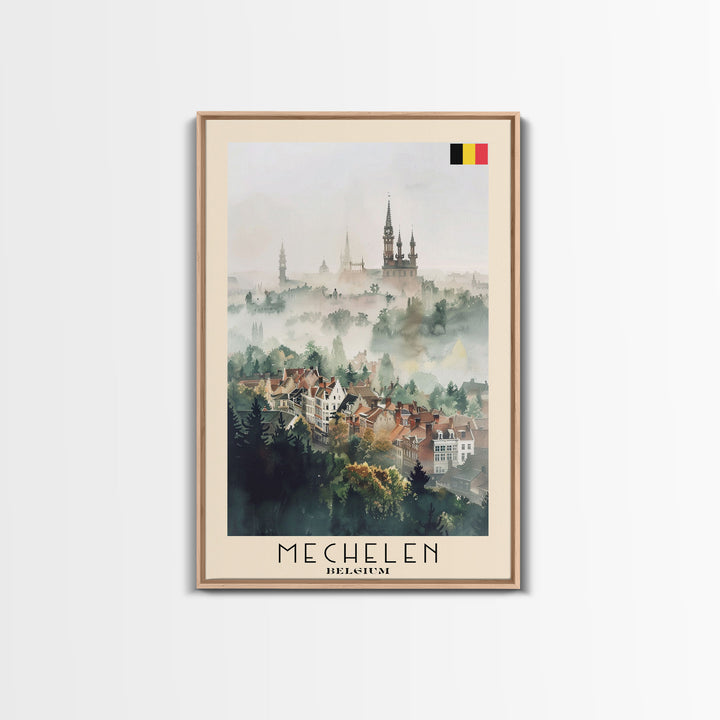 Mechelen Belgium Travel Poster Framed Canvas Print, Historic Architecture, Watercolor Painting, Wall Hanging, Home Decor, Travel Print, Artistic Piece