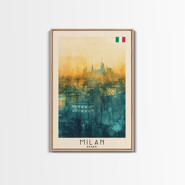 Milan Italy Travel Poster Framed Canvas Print, Iconic Landmarks, Urban Art, Wall Hanging, Home Decor, Travel Print, Artistic Gift