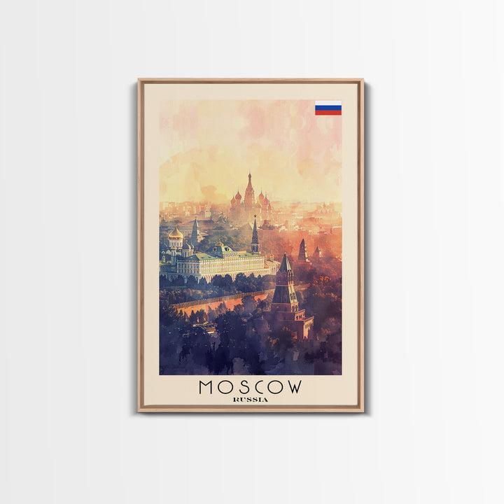 Moscow Russia Travel Poster Framed Canvas Print, Historic Landmarks, Watercolor Painting, Wall Art, Home Decor, Travel Print, Artistic Gift