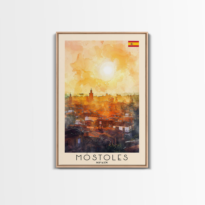 Móstoles Spain Travel Poster Framed Canvas Print, Urban Landscape, Watercolor Art, Wall Decor, Interior Decor, Travel Print, Unique Artwork