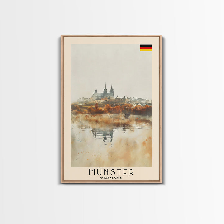 Münster Germany Travel Poster Framed Canvas Print, Historic Architecture, Watercolor Painting, Wall Art, Interior Design, Travel Print, Unique Art