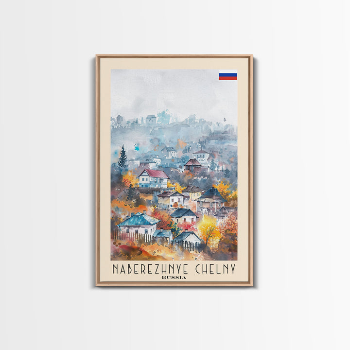 Naberezhnye Chelny Russia Framed Canvas Print, Boho Watercolor Painting, Scenic Wall Art, Travel Poster, Home Decor, Unique Art