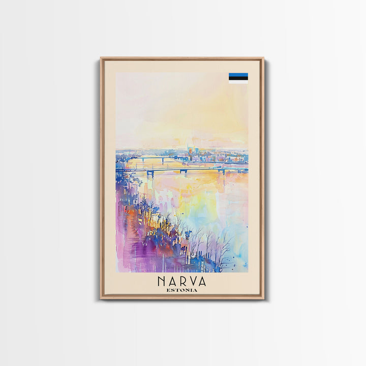 Narva Estonia Framed Canvas Print, Sunset Travel Poster, Watercolor Painting, Scenic Wall Art, Home Decor, Vacation Art, Unique Art