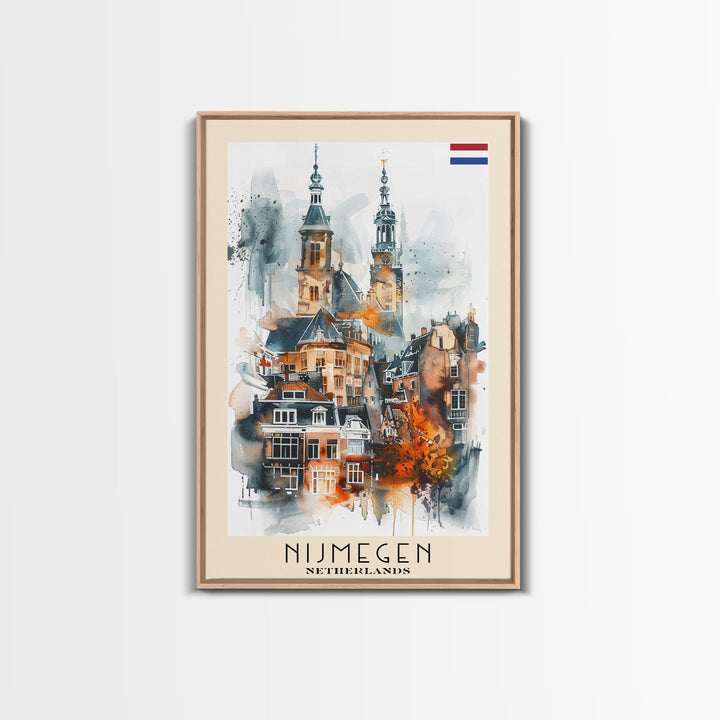 Nijmegen Netherlands Framed Canvas Print, Urban Travel Poster, Watercolor Painting, Architectural Wall Art, Home Decor, Unique Art