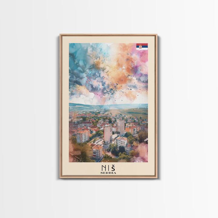 Nis Serbia Framed Canvas Print, Historic Travel Poster, Watercolor Painting, Wall Art, Home Decor, Serbian Culture, Vintage Art