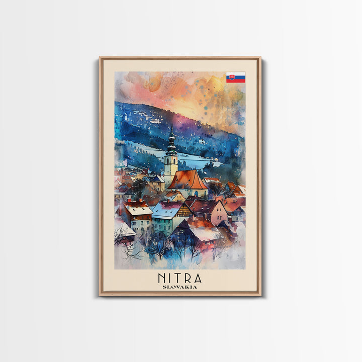 Nitra Slovakia Framed Canvas Print, Scenic Travel Poster, Watercolor Painting, Wall Art, Home Decor, Slovakian Landscape, Modern Art