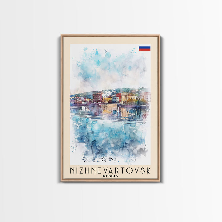 Nizhnevartovsk Russia Framed Canvas Print, Scenic Travel Poster, Watercolor Painting, Wall Art, Home Decor, Russian Landscape, Urban Style