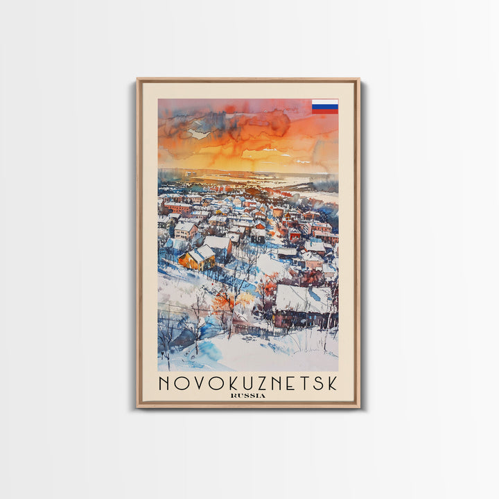 Novokuznetsk Russia Travel Poster Framed Canvas Print, Watercolor Painting, Scenic Wall Art, Home Decor, Russian Landscape, Urban Art