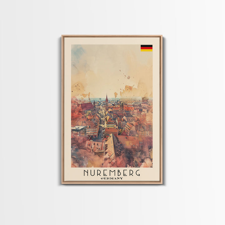 Nuremberg Germany Travel Poster Framed Canvas Print, Watercolor Painting, Historic Wall Art, Home Decor, German Architecture, Artistic Decor