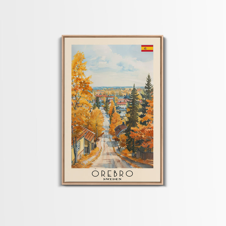 Orebro Sweden Travel Poster Framed Canvas Print, Watercolor Painting, Scenic Wall Art, Home Decor, Swedish Landscape, Minimalist Art