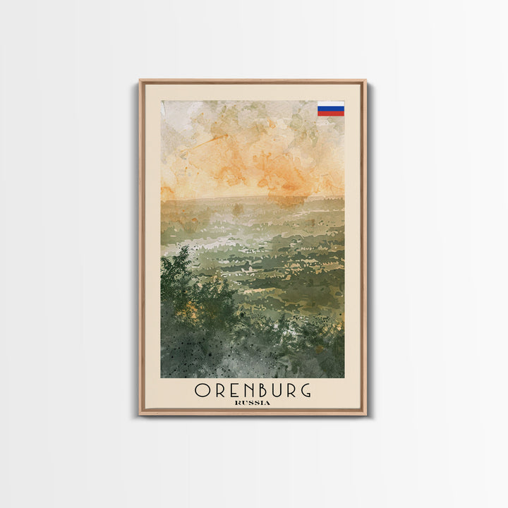 Orenburg Russia Travel Poster Framed Canvas Print, Watercolor Painting, Urban Wall Art, Home Decor, Russian Architecture, Contemporary Art