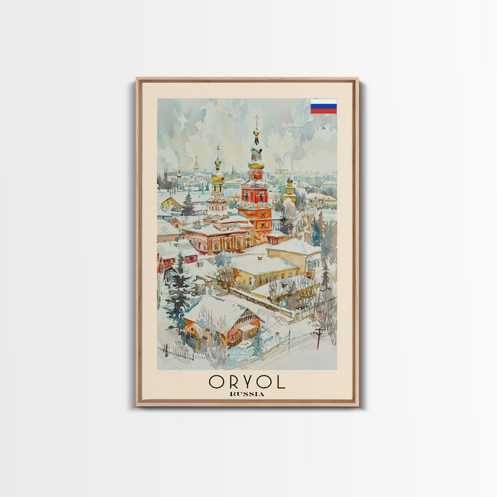 Oryol Russia Travel Poster Framed Canvas Print, Watercolor Painting, Scenic Wall Art, Home Decor, Russian Landscape, Vintage Style