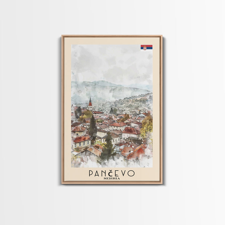 Panevo Serbia Travel Poster Framed Canvas Print, Watercolor Painting, Scenic Wall Art, Home Decor, Serbian Landscape, Modern Decor