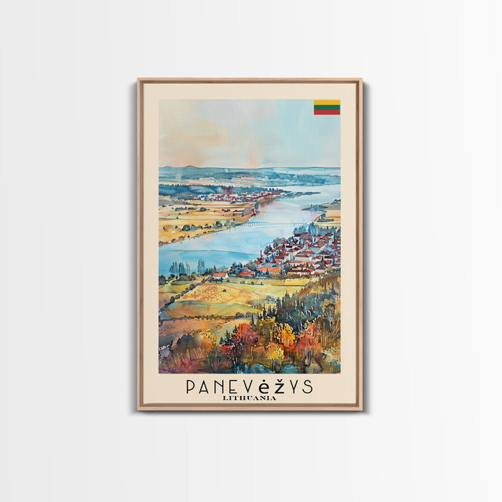 Panevys Lithuania Travel Poster Framed Canvas Print, Watercolor Painting, Scenic Wall Art, Home Decor, Lithuanian Cityscape, Artistic Decor