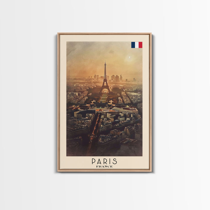 Paris France Travel Poster Framed Canvas Print, Watercolor Painting, Scenic Wall Art, Home Decor, French Cityscape, Classic Art