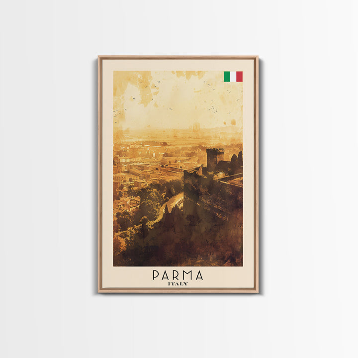 Parma Italy Travel Poster Framed Canvas Print, Watercolor Painting, Scenic Wall Art, Home Decor, Italian Architecture, Modern Art