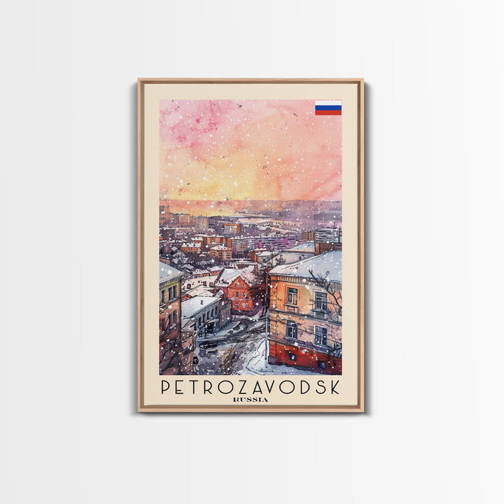 Petrozavodsk Russia Travel Poster Framed Canvas Print, Watercolor Painting, Scenic Wall Art, Home Decor, Russian Landscape, Modern Art
