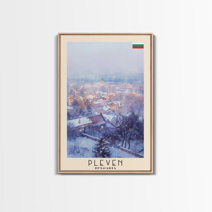 Pleven Bulgaria Travel Poster Framed Canvas Print, Watercolor Painting, Urban Wall Art, Home Decor, Bulgarian Architecture, Contemporary Art