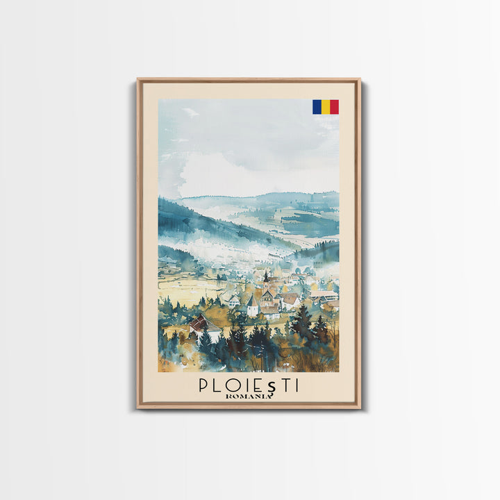 Ploiesti Romania Travel Poster Framed Canvas Print, Watercolor Painting, Scenic Wall Art, Home Decor, Romanian Landscape, Artistic Decor