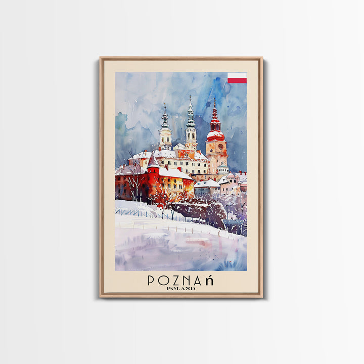 Poznan Poland Travel Poster Framed Canvas Print, Watercolor Painting, Scenic Wall Art, Home Decor, Polish Cityscape, Modern Art