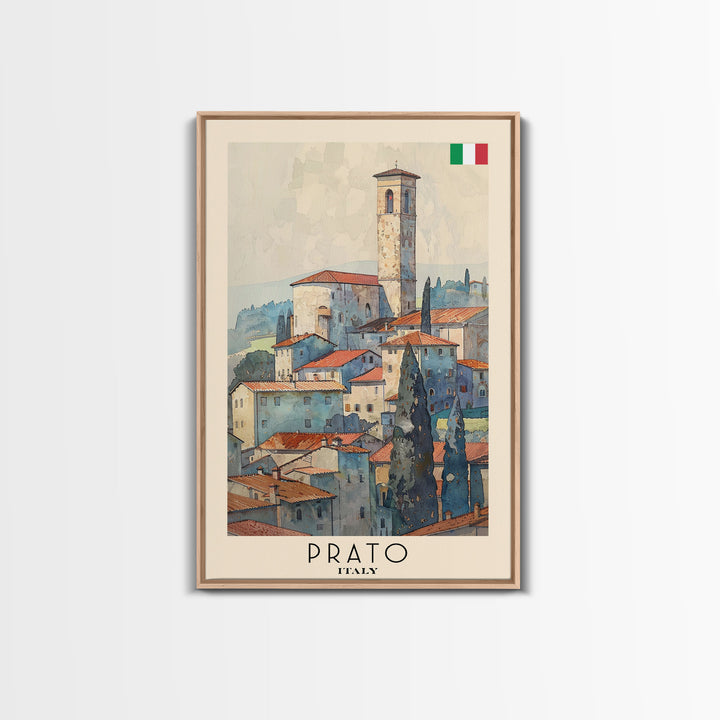Prato Italy Travel Poster Framed Canvas Print, Watercolor Painting, Scenic Wall Art, Home Decor, Italian Landscape, Vibrant Art