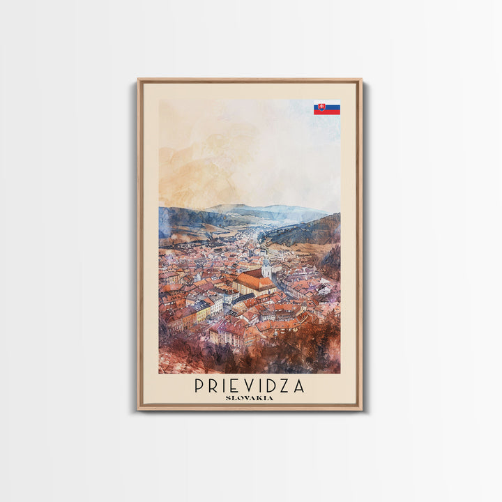 Prievidza Slovakia Travel Poster Framed Canvas Print, Watercolor Painting, Scenic Wall Art, Home Decor, Slovakian Landscape, Modern Art