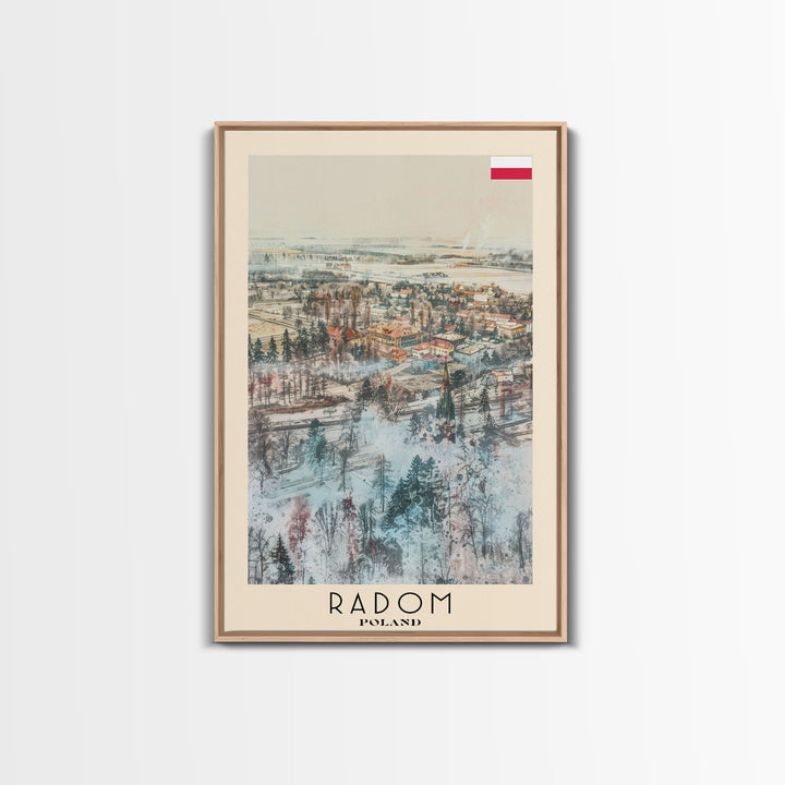 Radom Poland Travel Poster Framed Canvas Print, Watercolor Painting, Urban Wall Art, Home Decor, Polish Cityscape, Modern Decor