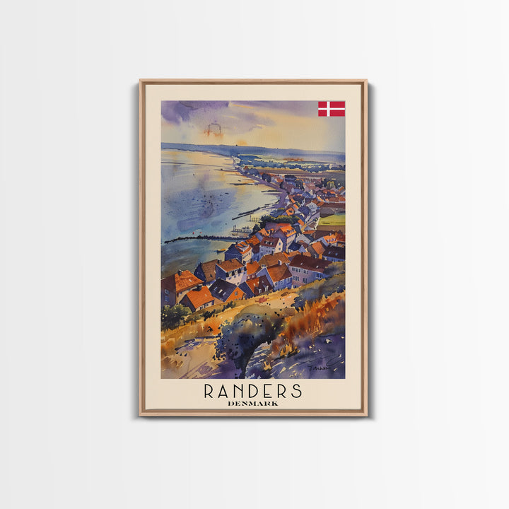 Randers Denmark Travel Poster Framed Canvas Print, Watercolor Painting, Scenic Wall Art, Home Decor, Danish Landscape, Classic Art