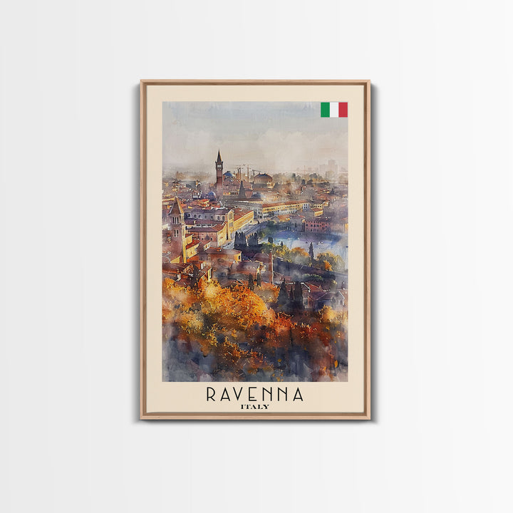 Ravenna Italy Travel Poster Framed Canvas Print, Watercolor Painting, Scenic Wall Art, Home Decor, Italian Cityscape, Historic Art