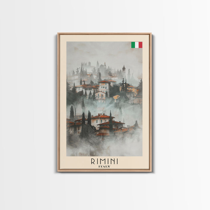 Rimini Italy Travel Poster Framed Canvas Print, Watercolor Painting, Coastal Wall Art, Home Decor, Italian Beach Scene, Vibrant Art