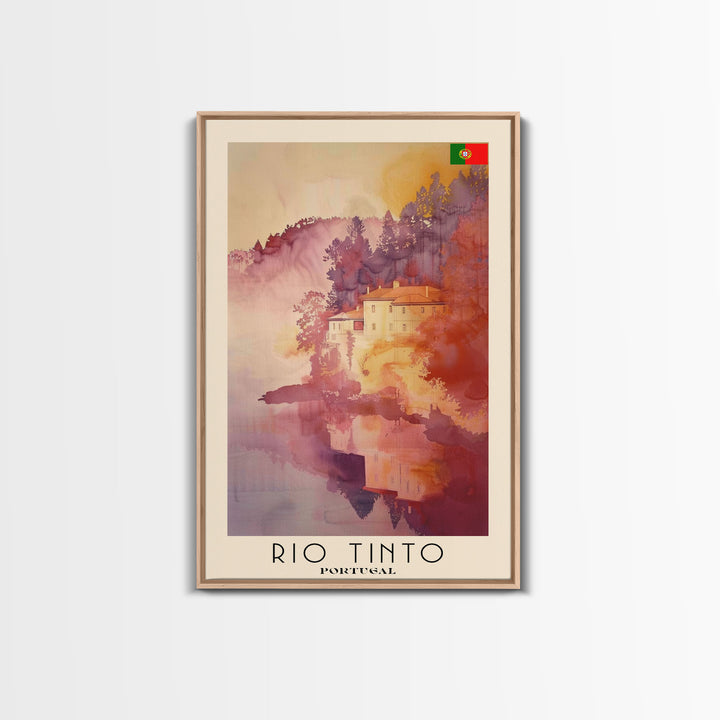 Rio Tinto Portugal Travel Poster Framed Canvas Print, Watercolor Painting, Scenic Wall Art, Home Decor, Portuguese Landscape, Artistic Decor