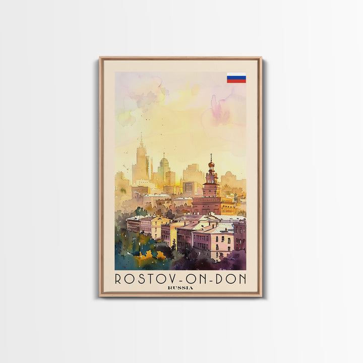 Rostov-on-Don Russia Travel Poster Framed Canvas Print, Watercolor Painting, Urban Wall Art, Home Decor, Russian Cityscape, Vibrant Art
