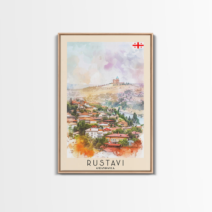 Rustavi Georgia Travel Poster Framed Canvas Print, Watercolor Painting, Scenic Wall Art, Home Decor, Georgian Landscape, Vibrant Decor