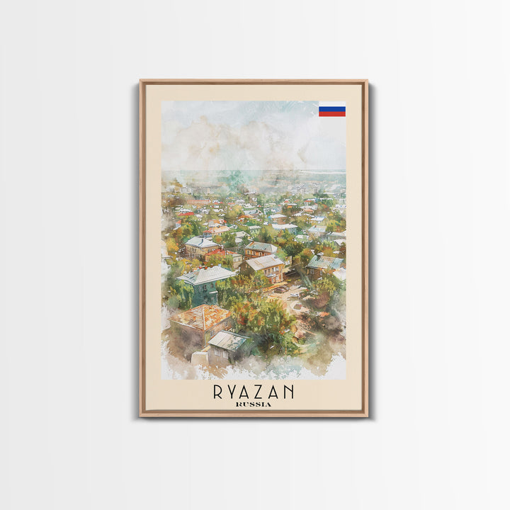 Ryazan Russia Travel Poster Framed Canvas Print, Watercolor Painting, Scenic Wall Art, Home Decor, Russian Cityscape, Modern Art