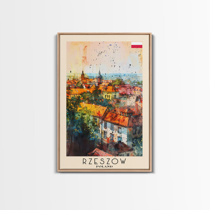 Rzeszow Poland Travel Poster Framed Canvas Print, Watercolor Painting, Urban Wall Art, Home Decor, Polish Cityscape, Classic Decor