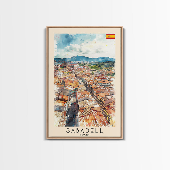 Sabadell Spain Travel Poster Framed Canvas Print, Watercolor Painting, Scenic Wall Art, Home Decor, Spanish Landscape, Artistic Art
