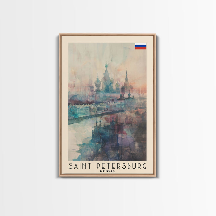 Saint Petersburg Russia Travel Poster Framed Canvas Print, Watercolor Painting, Historic Wall Art, Home Decor, Russian Architecture, Vibrant Art