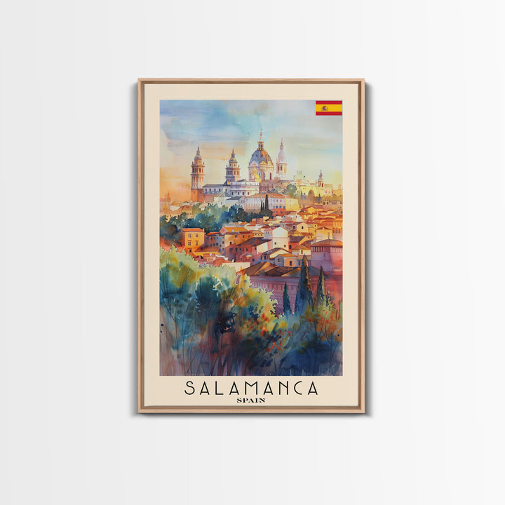 Salamanca Spain Travel Poster Framed Canvas Print, Watercolor Painting, Scenic Wall Art, Home Decor, Spanish Cityscape, Artistic Decor