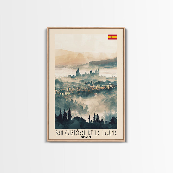 San Cristobal de La Laguna Spain Travel Poster Framed Canvas Print, Watercolor Painting, Scenic Wall Art, Home Decor, Spanish Landscape, Artistic Art