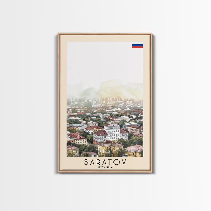 Saratov Russia Travel Poster Framed Canvas Print, Watercolor Painting, Scenic Wall Art, Home Decor, Russian Landscape, Vibrant Decor