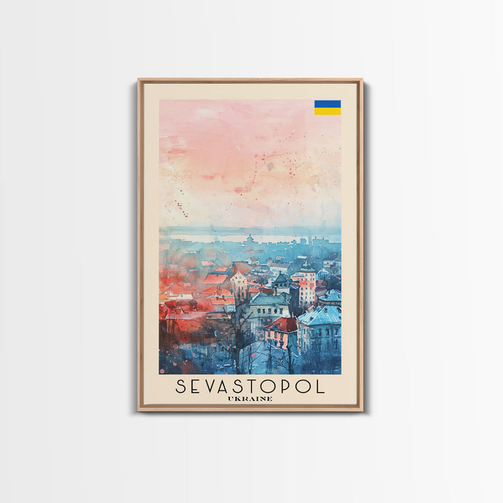Sevastopol Ukraine Travel Poster Framed Canvas Print, Watercolor Painting, Scenic Wall Art, Home Decor, Ukrainian Seaside, Classic Art