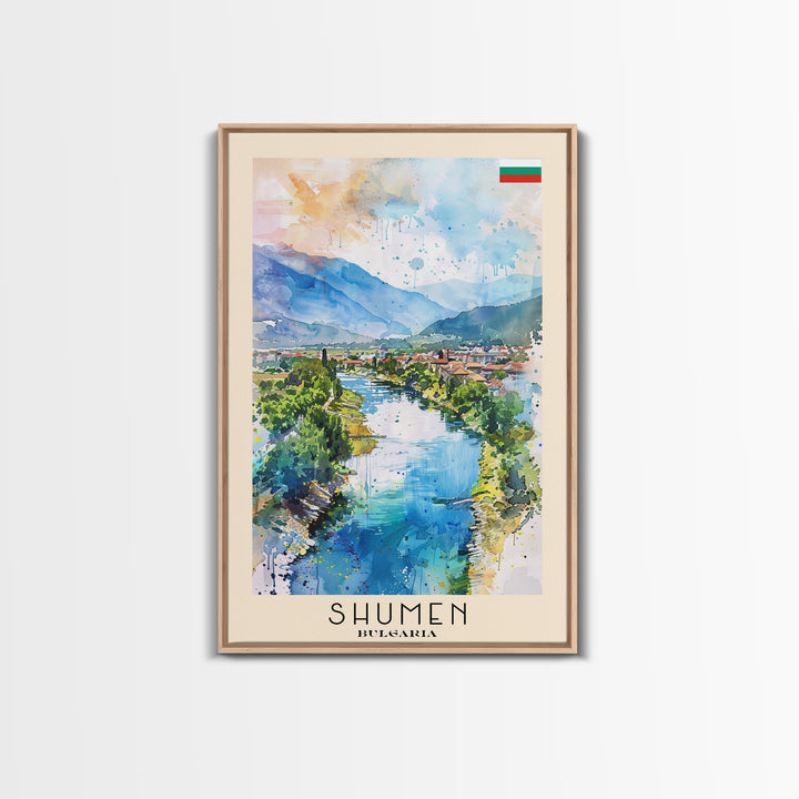 Shumen Bulgaria Travel Poster Framed Canvas Print, Watercolor Painting, Scenic Wall Art, Home Decor, Bulgarian Landscape, Classic Art