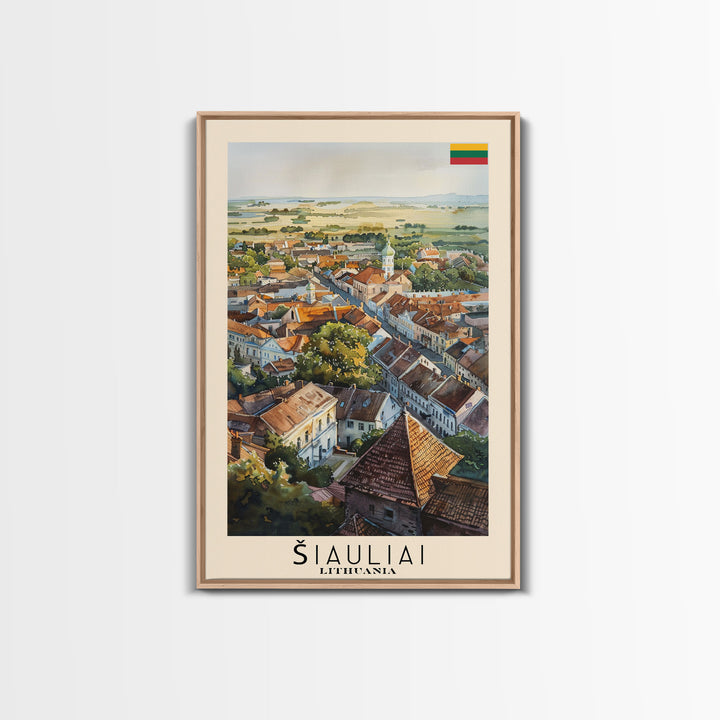 Siauliai Lithuania Travel Poster Framed Canvas Print, Watercolor Painting, Scenic Wall Art, Home Decor, Lithuanian Cityscape, Modern Decor
