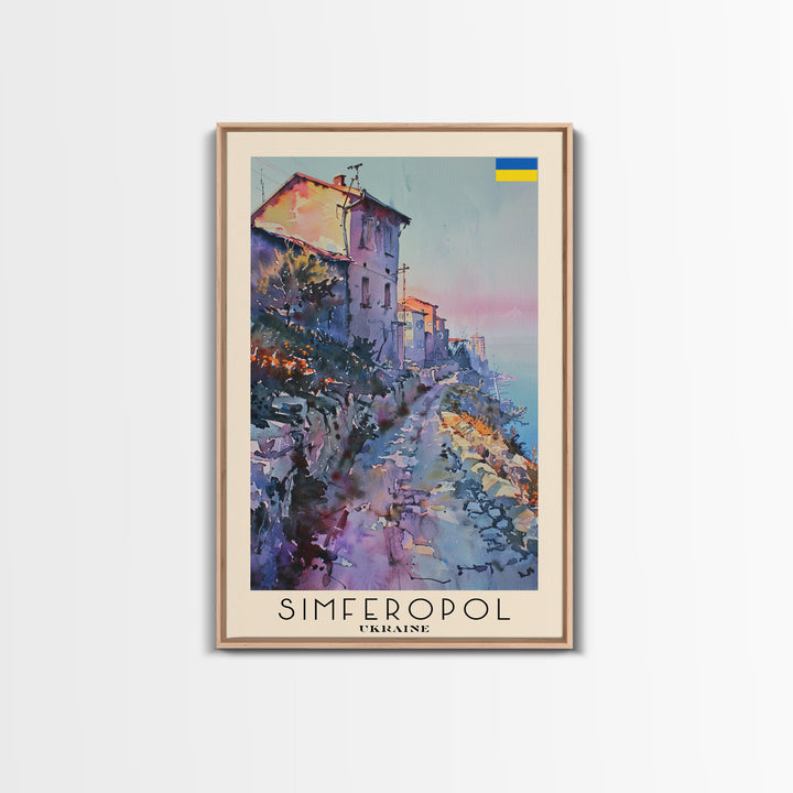 Simferopol Ukraine Travel Poster Framed Canvas Print, Watercolor Painting, Scenic Wall Art, Home Decor, Ukrainian Landscape, Artistic Art