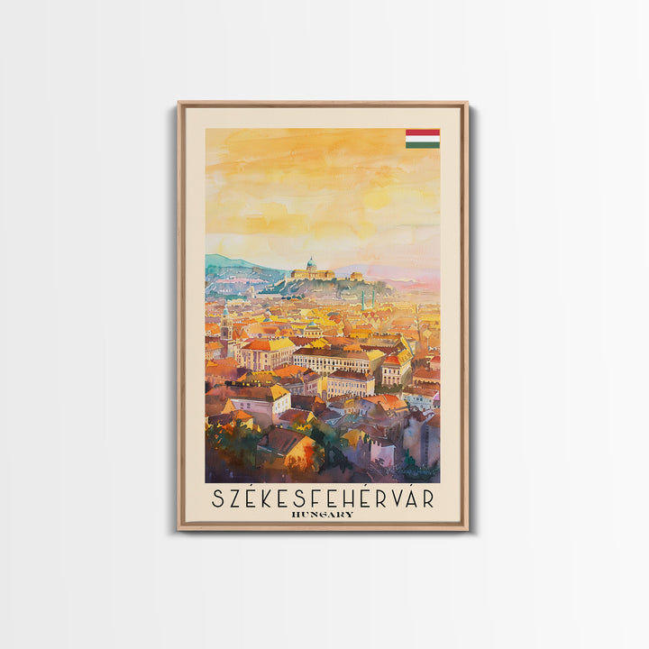 Szkesfehrvar Hungary Travel Poster Framed Canvas Print, Watercolor Painting, Scenic Wall Art, Home Decor, Hungarian Architecture, Artistic Decor