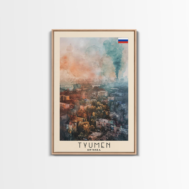 Tyumen Russia Travel Poster Framed Canvas Print, Watercolor Painting, Urban Wall Art, Home Decor, Russian Cityscape, Classic Art
