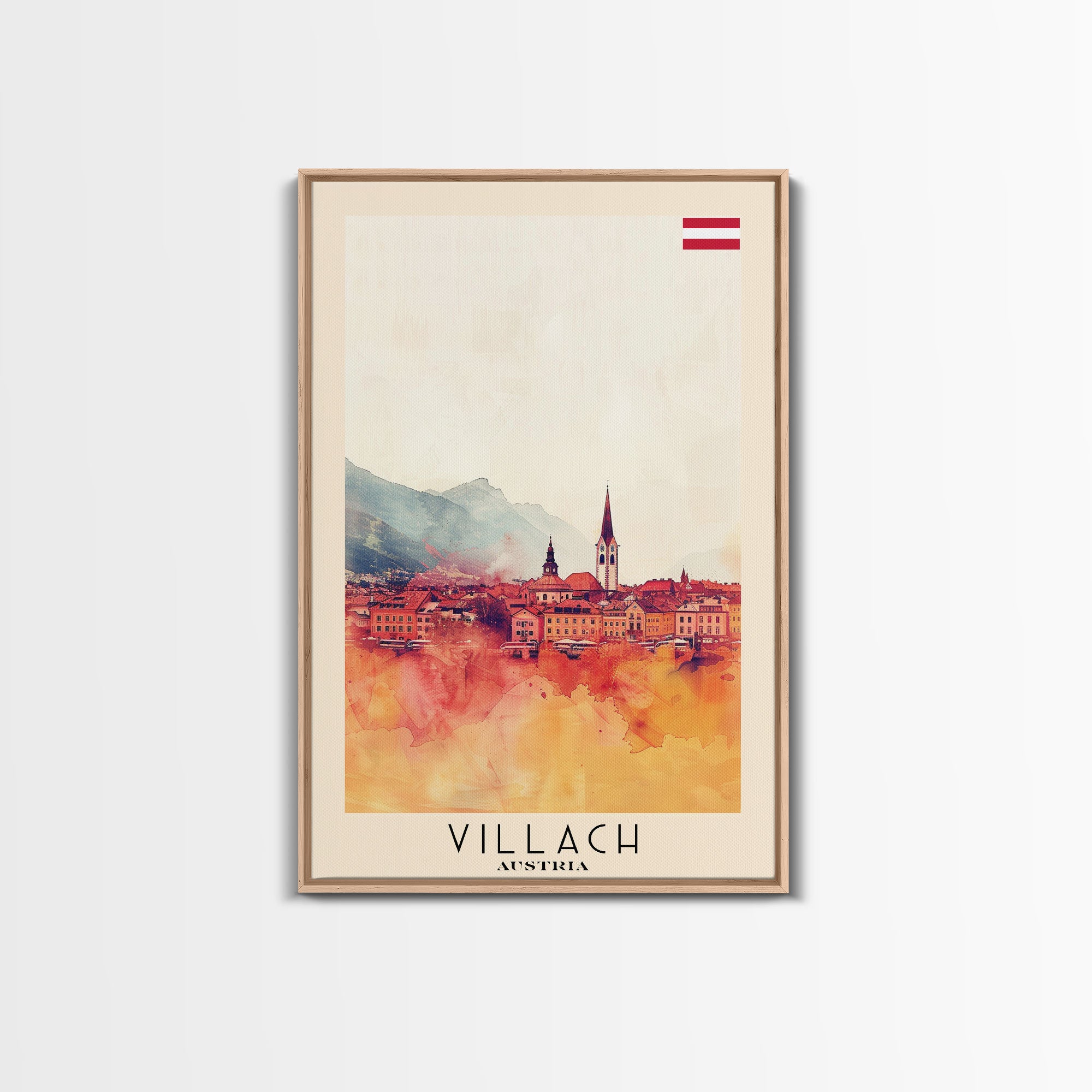 Villach Austria Travel Poster Framed Canvas Print, Watercolor Painting ...