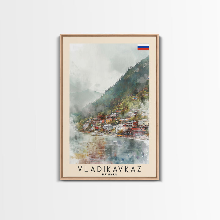 Vladikavkaz Russia Travel Poster Framed Canvas Print, Watercolor Painting, Scenic Wall Art, Home Decor, Russian Landscape, Vibrant Decor