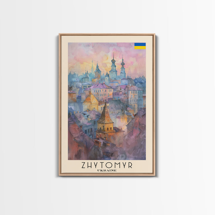 Zhytomyr Ukraine Travel Poster Framed Canvas Print, Watercolor Painting, Scenic Wall Art, Home Decor, Ukrainian Landscape, Perfect Gift