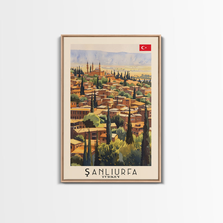Historical Sanliurfa Panorama, Framed Canvas Print, Perfect for Bedroom Art, Travel Poster, Rustic Home Decoration, Watercolor Painting